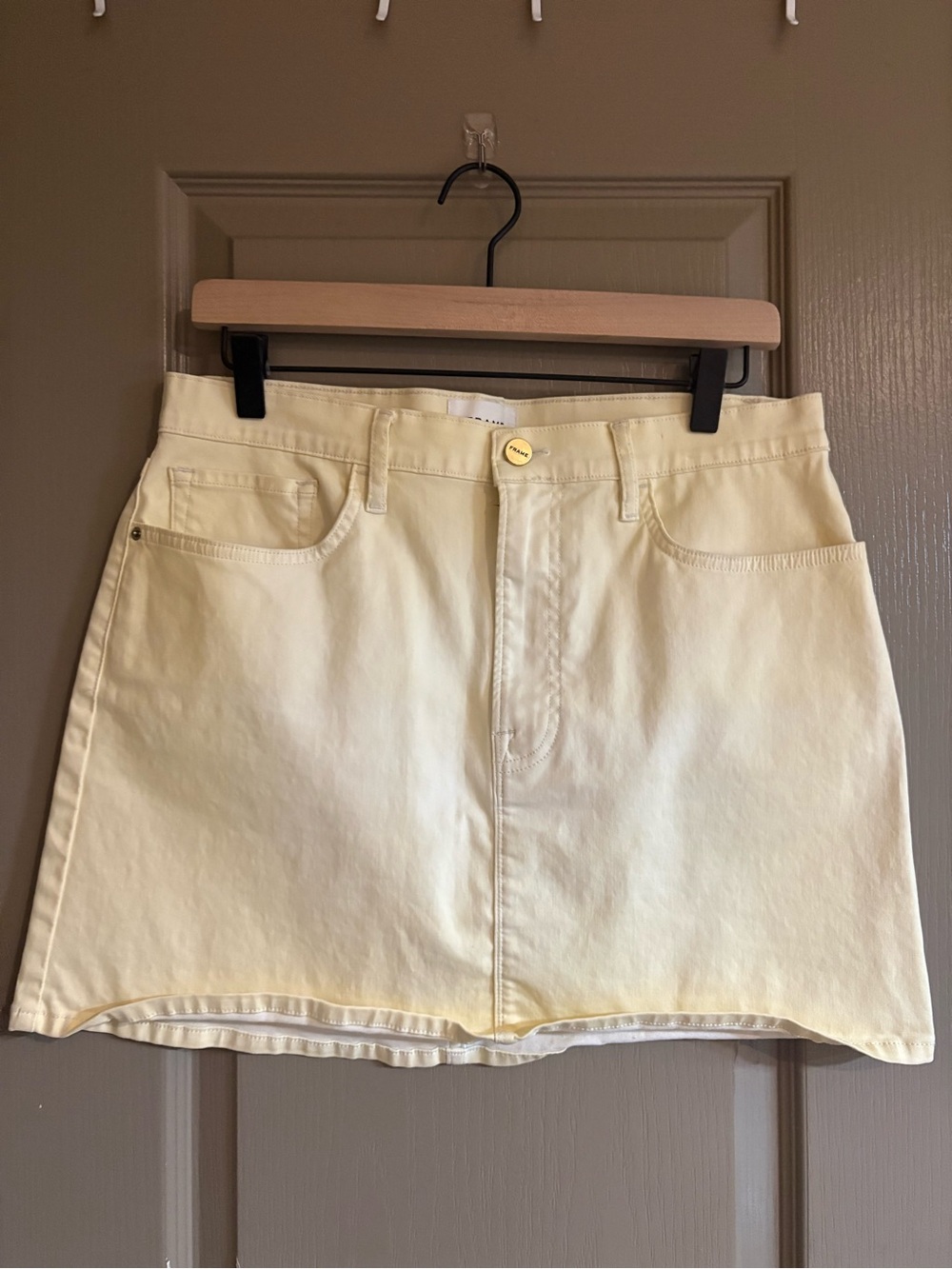 Frame Denim Pale Yellow Denim Mini Skirt